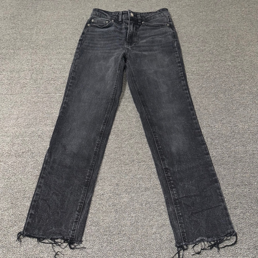 OAT New York Straight Leg Jeans Black Raw Hem Distressed Women's Size 2/26